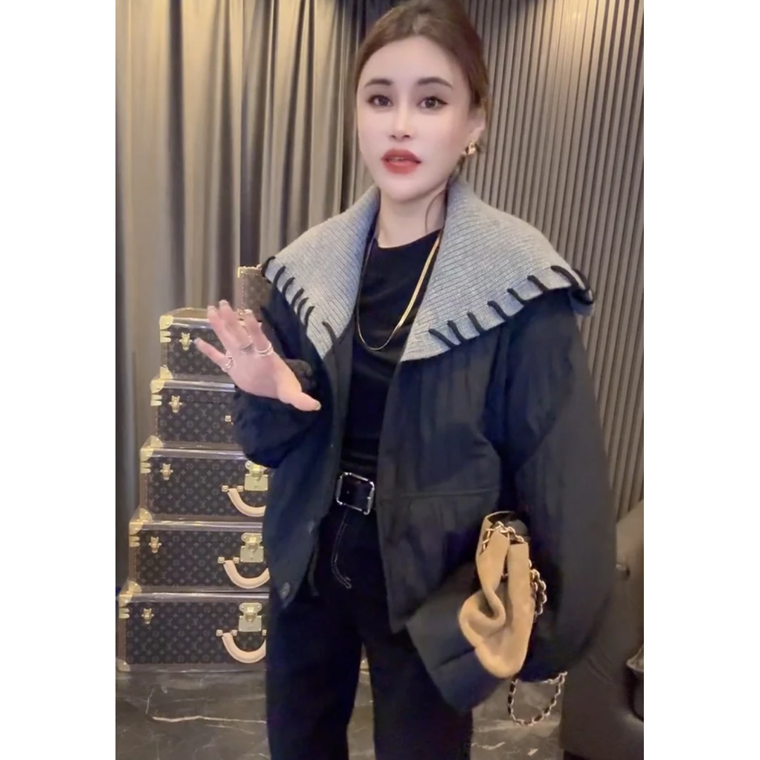 薄棉披肩领夹克外套女欧货高品质2025年新款时尚宽松百搭二棉上衣