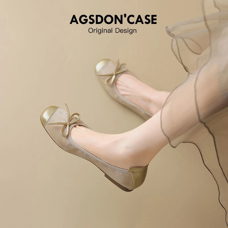 奥古狮登芭蕾单鞋女2025新款春夏季法式平底配裙子浅口蛋卷船鞋xx