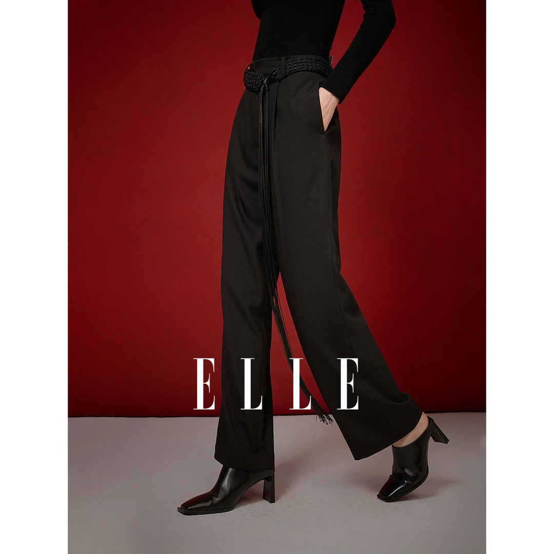 ELLE【XUZHI】法式气质休闲裤2024冬季新款巴恩风时尚简约EK50746