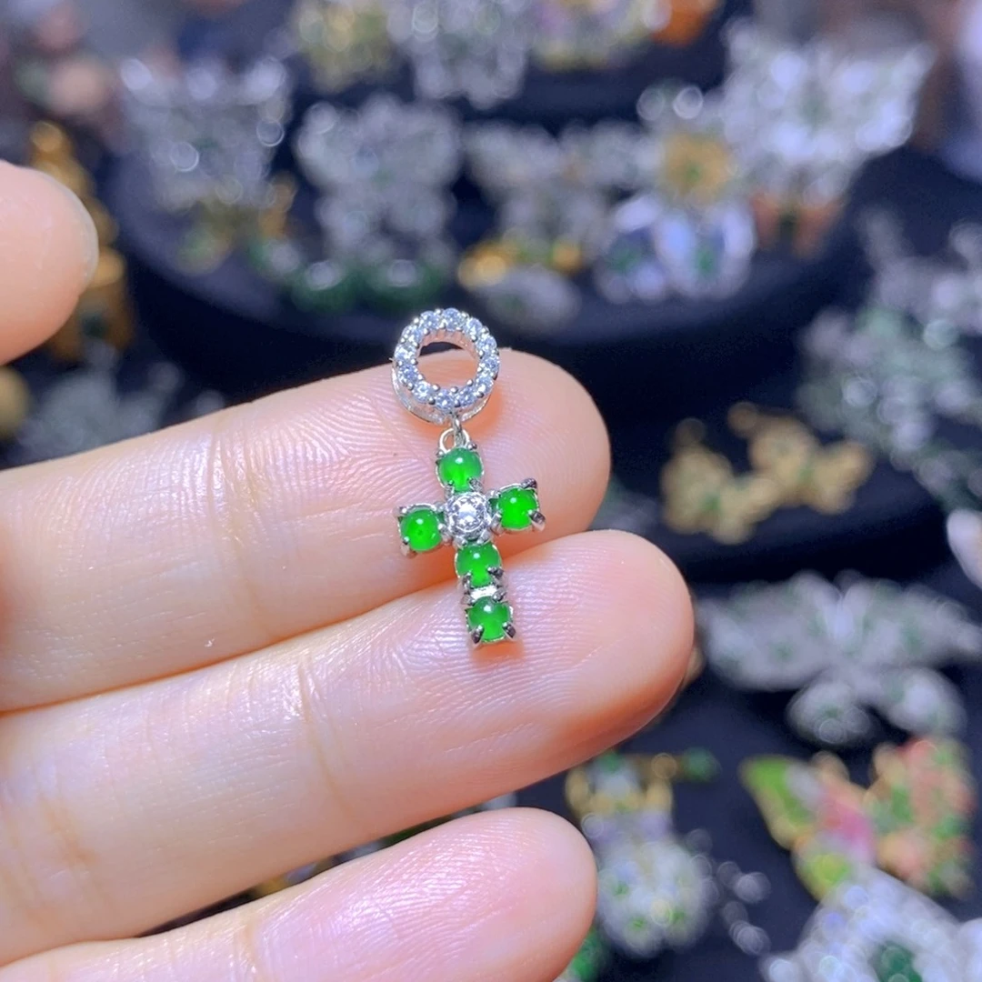 翡翠银S925镶嵌吊坠(不含链)天然翡翠