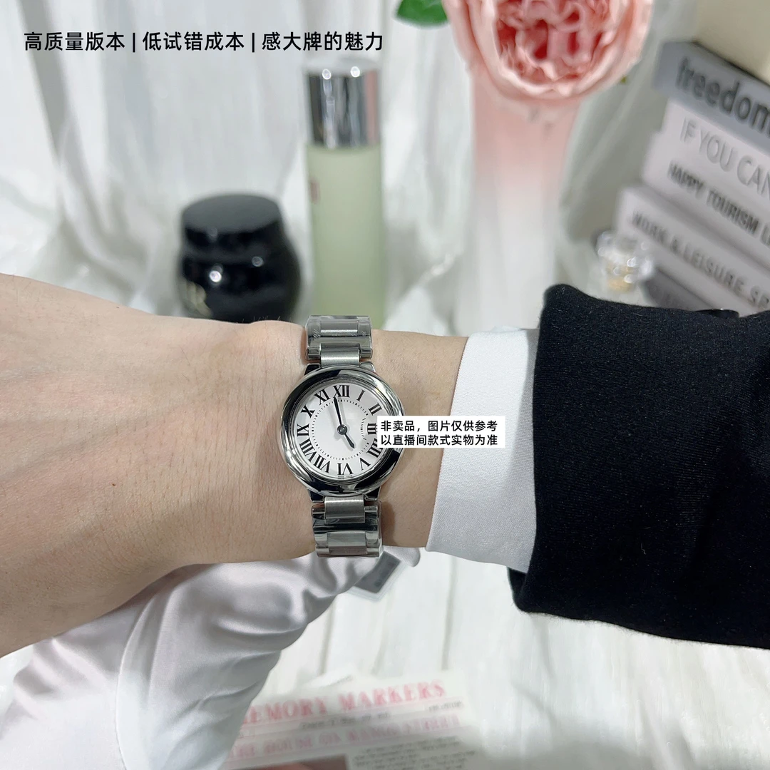 蓝气球进口石英机芯镶钻皮带钢带防水大牌女表