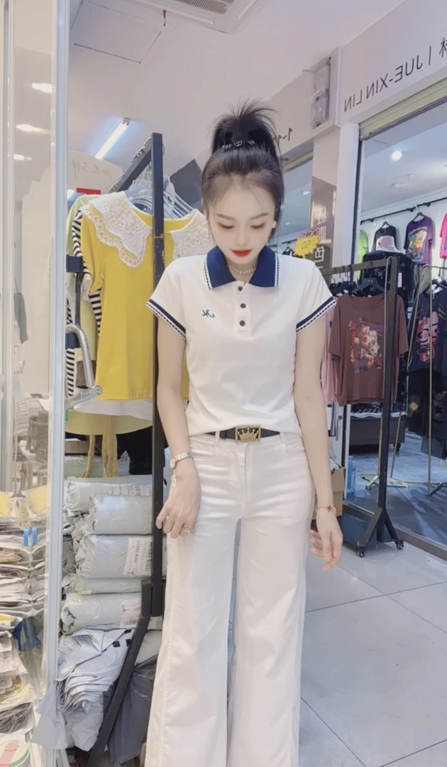 【小玉】夏季新款气质撞色拼接显瘦百搭上衣