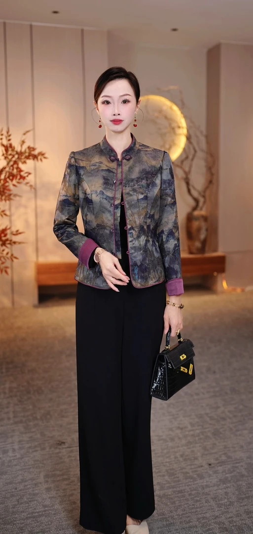 真两件套2025秋季新款洋气质显瘦加大码妈妈装上衣外套K25021801