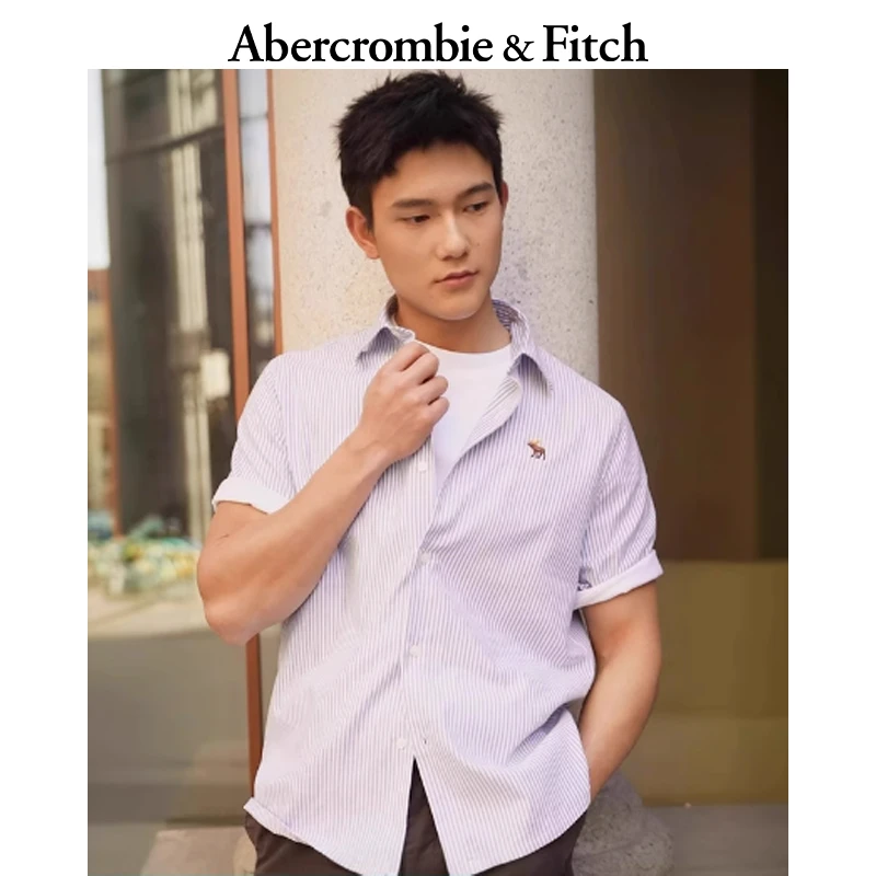 AF经典小麋鹿图案男装25夏季美式牛津纺外搭短袖衬衫125-5084