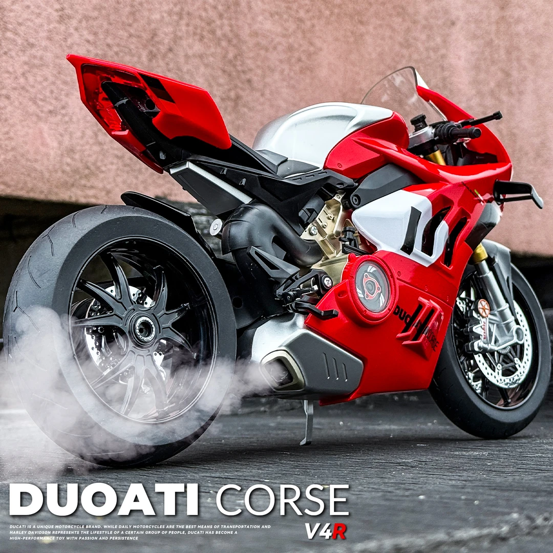 杜卡迪V4R摩托车模型仿真可打火启动机车模型摆件男孩玩具车礼物