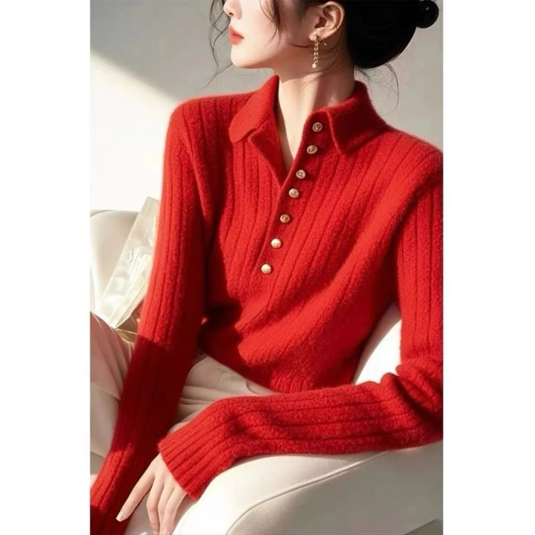 圣诞新年本命年红色毛衣内搭上衣女冬季高级感奶呼呼软糯针织衫女