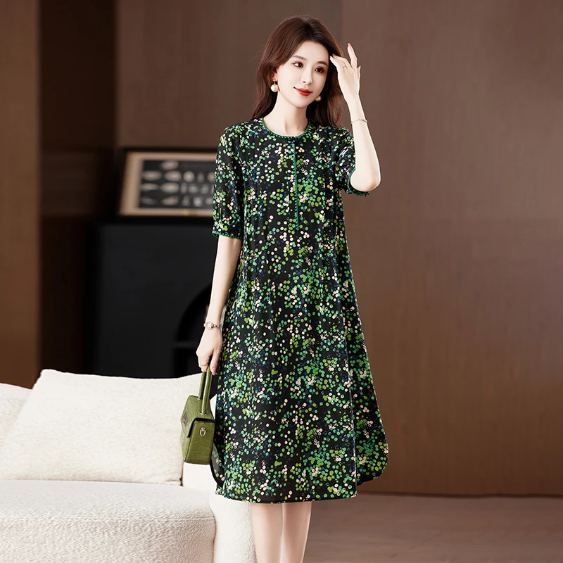 柏菲妮真丝桑蚕丝连衣裙女装2025年新款夏装高端气质碎花显瘦裙子