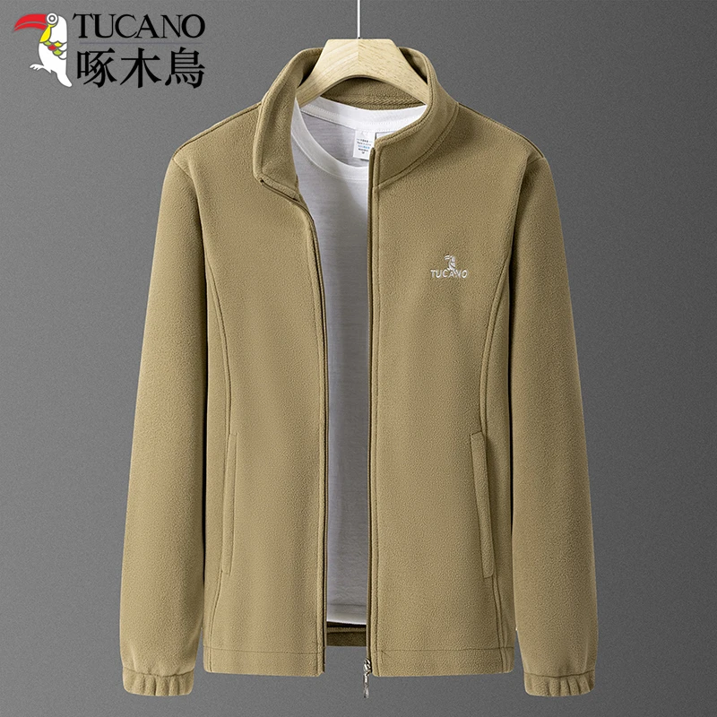 啄木鸟男士秋冬季加绒加厚户外抓绒衣夹克立领宽松摇粒绒休闲外套