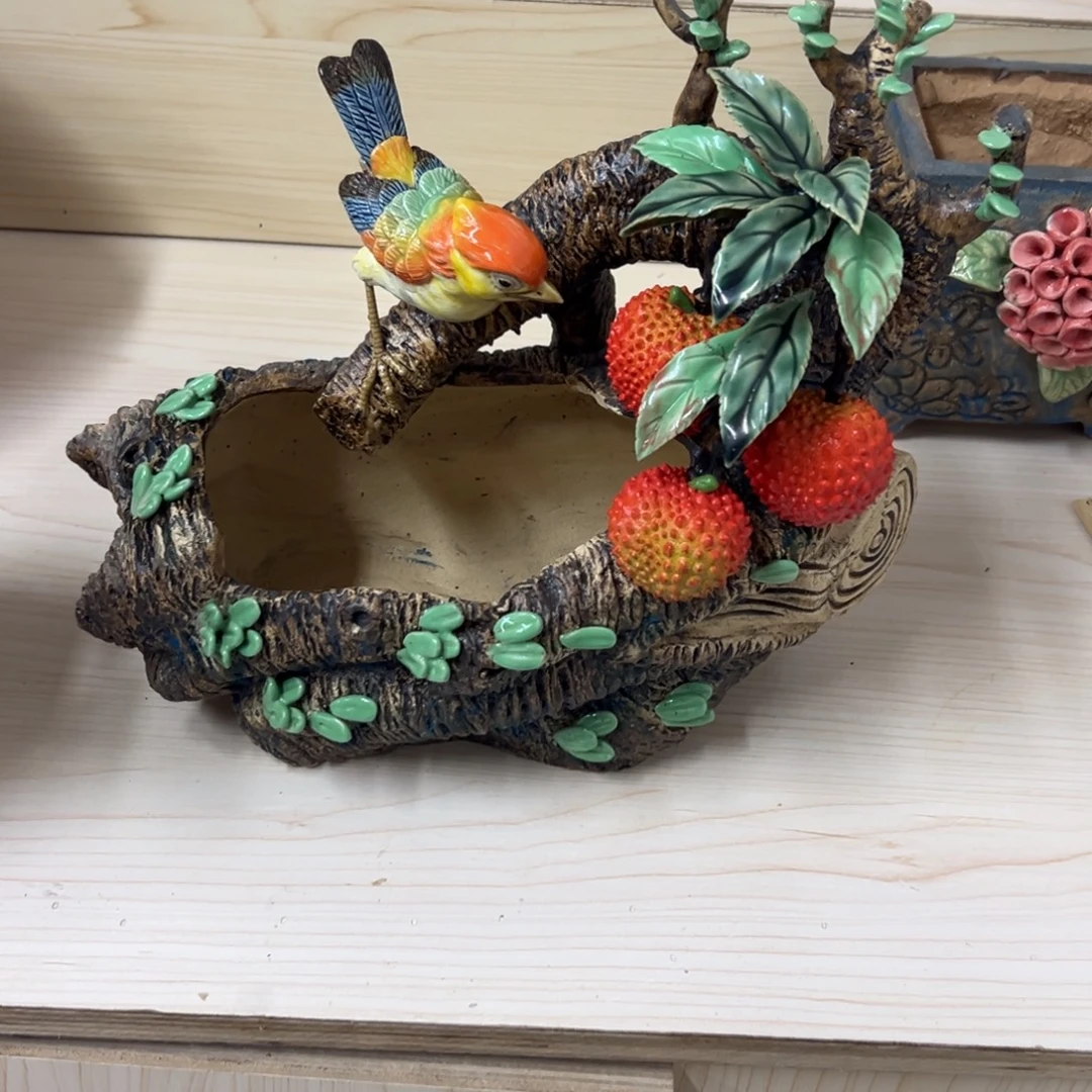 紫砂花盆内口15×10外高28微瑕