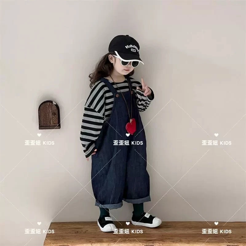 女童春季套装2025新款森系牛仔背带裤洋气宝宝春秋时髦儿童两件套