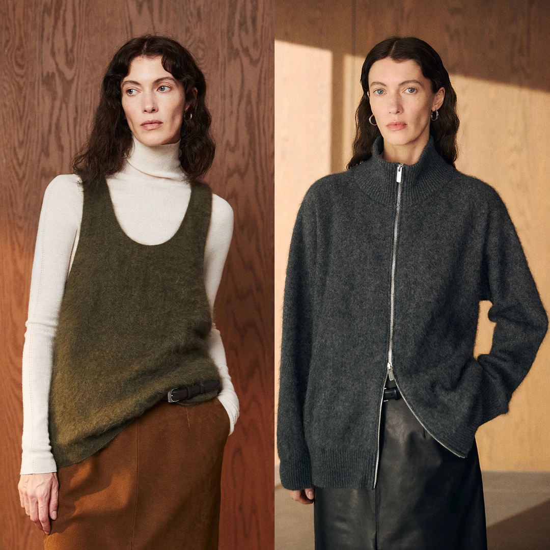 开间/叠穿B备 康赛妮A级白山羊绒水洗拉绒松软拉链开衫叠穿背心