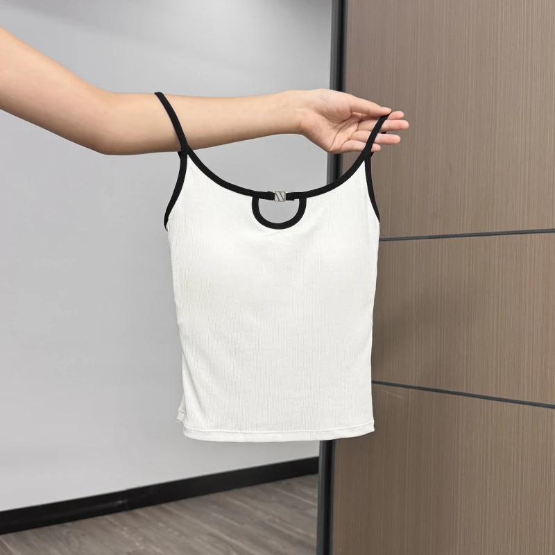 撞色镂空带胸垫吊带背心女夏小个子修身外穿无袖短款辣妹上衣