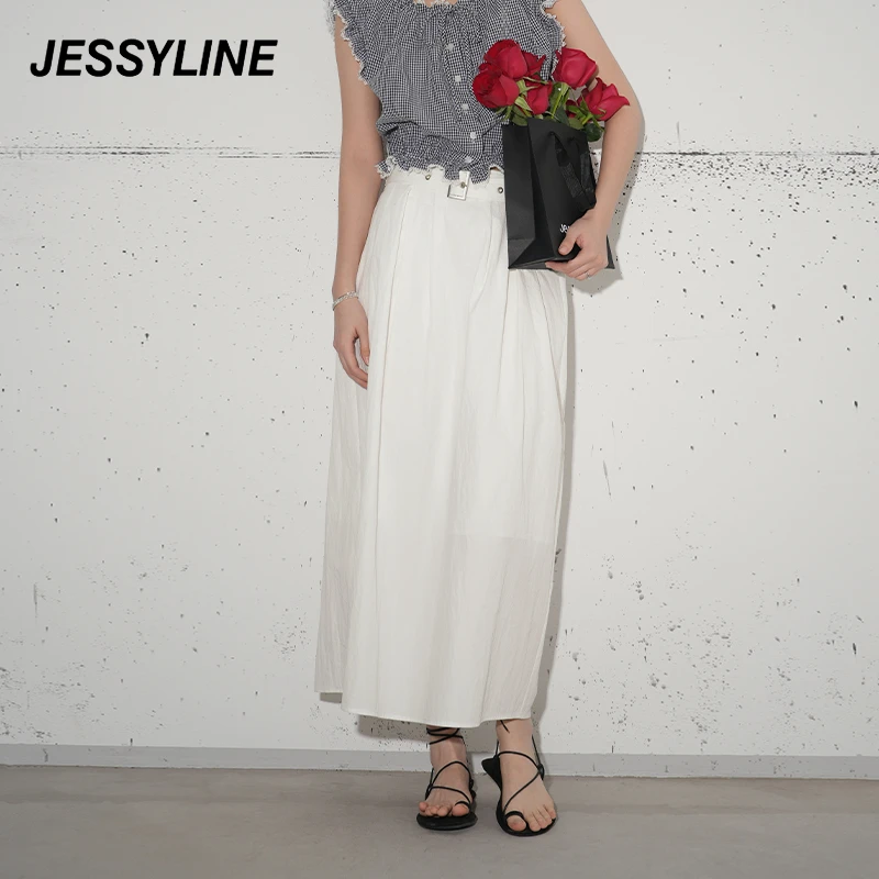 jessyline2025夏季新款 杰茜莱白色高腰a字半身裙 523112578