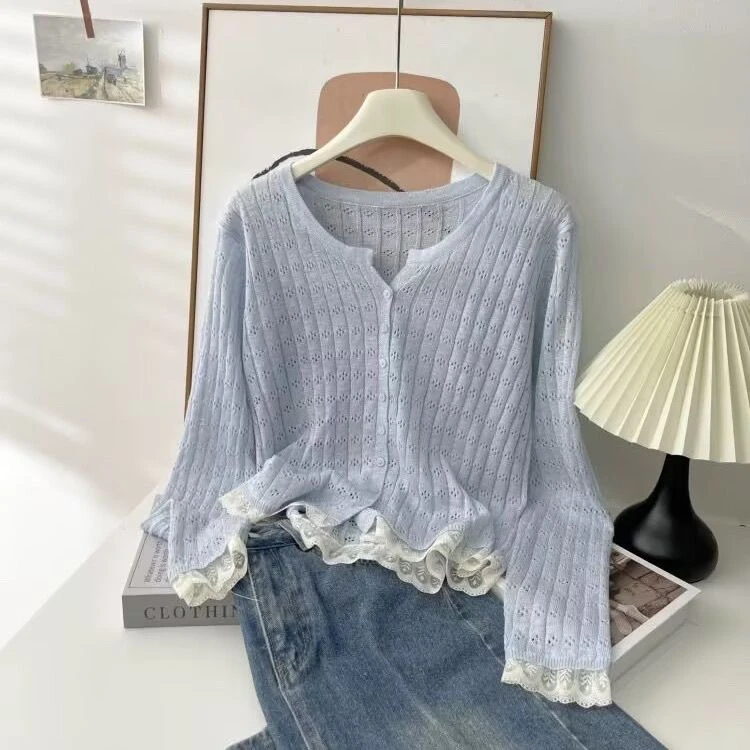 韩系竹节麻开衫夏季超好看防晒小外搭镂空薄款针织衫