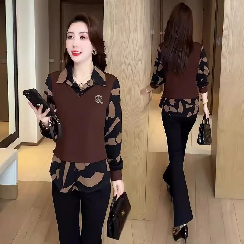 时尚洋气假两件衬衫女2025春季新款设计感遮肚子显瘦上衣百搭衬衣