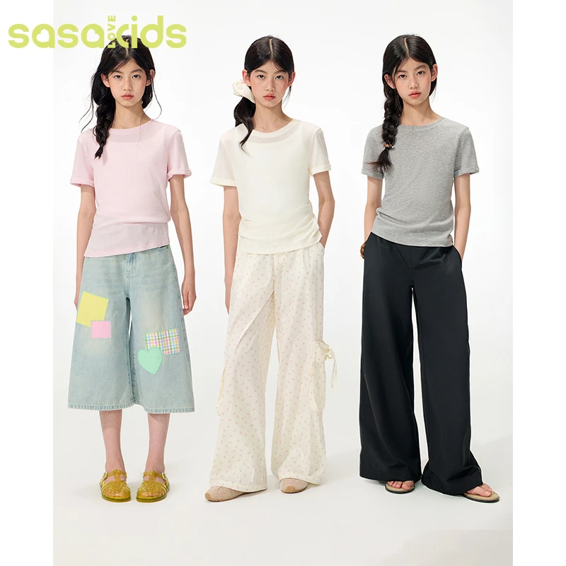 sasakids莱赛尔天丝轻薄透气软糯舒适基础款圆领简约百搭打底T恤