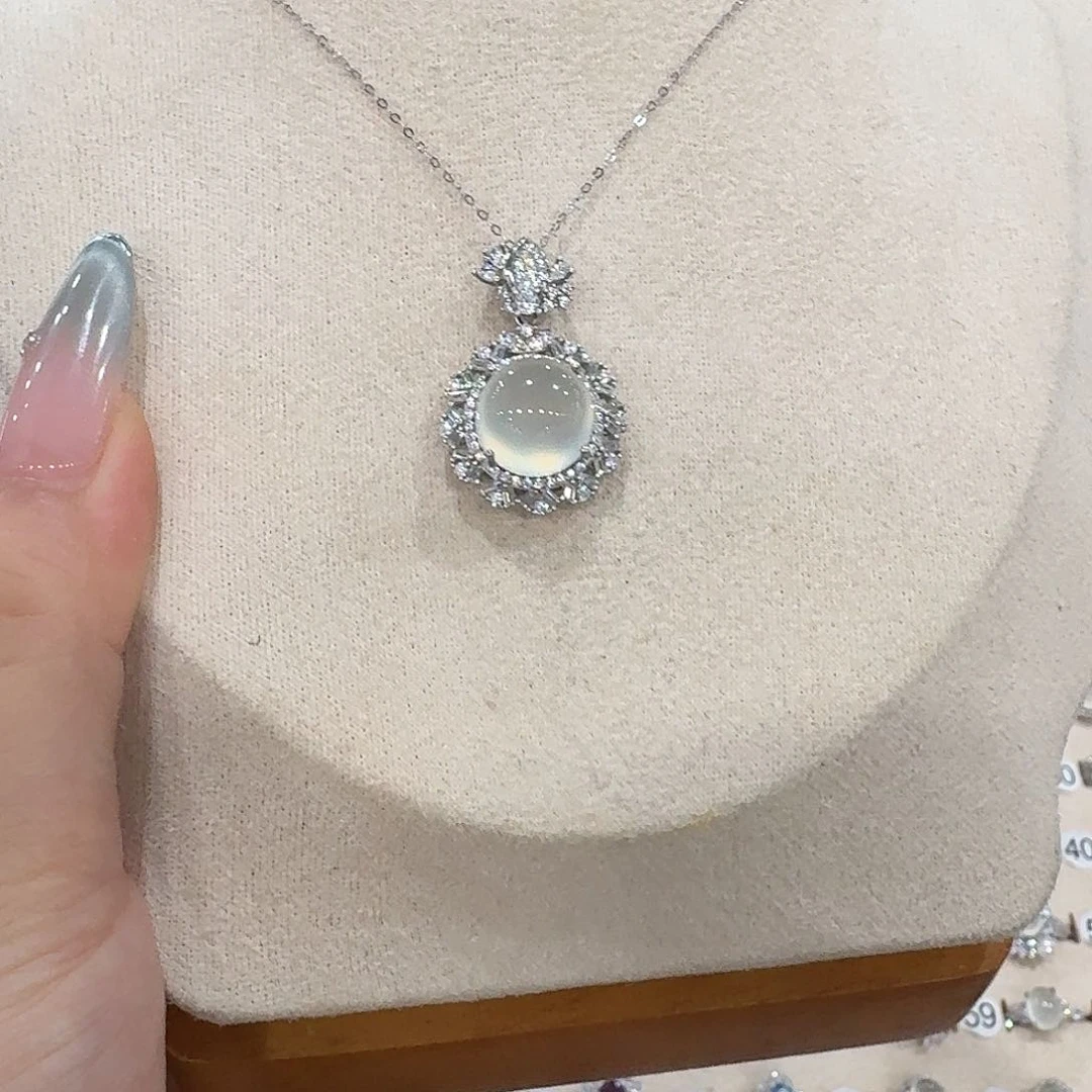 张***圈蛇纹石玉银S925镶嵌吊坠(赠链)