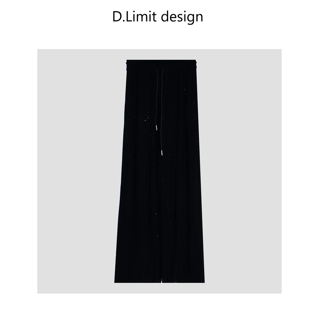 【D.Limit design】烫钻高腰垂感松紧腰系带直筒裤DLXZG0031
