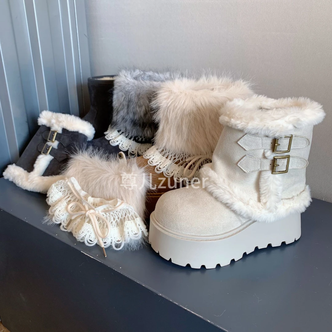 尊儿2025三穿可拆卸费尔岛雪地靴加绒时尚百搭冰岛冬季保暖棉靴