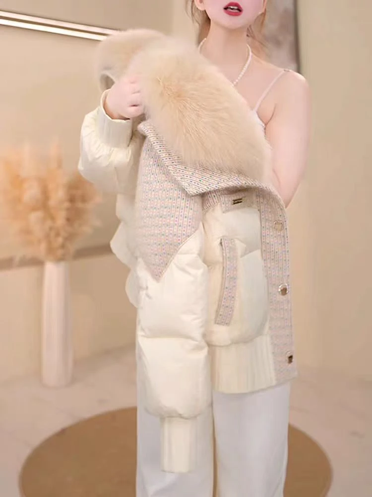 2025新款小香风拼接保暖冬装羽绒服厚款女装纯色气质常规修身