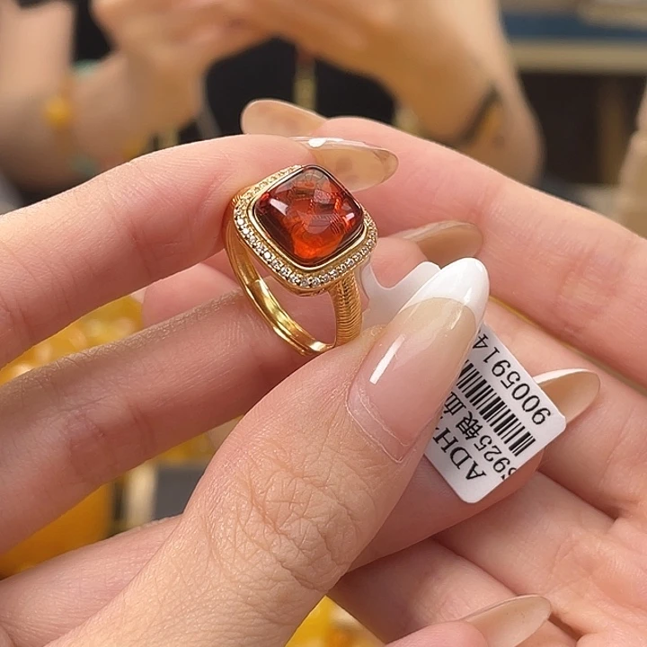 琥珀银S925镶嵌珠宝奇石琥珀蜜蜡J