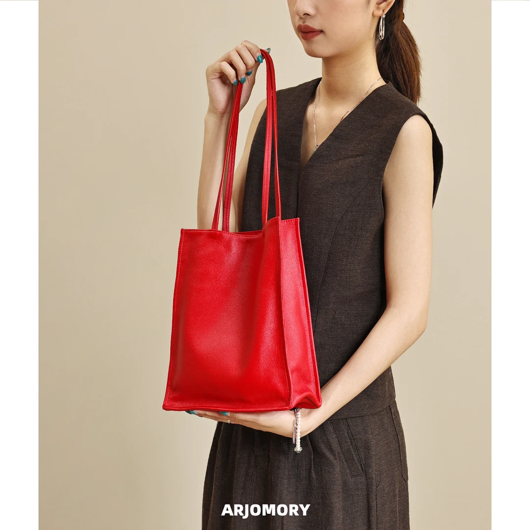 ARJOMORY小众设计感牛皮托特包女2025新款时尚通勤百搭单肩手提包