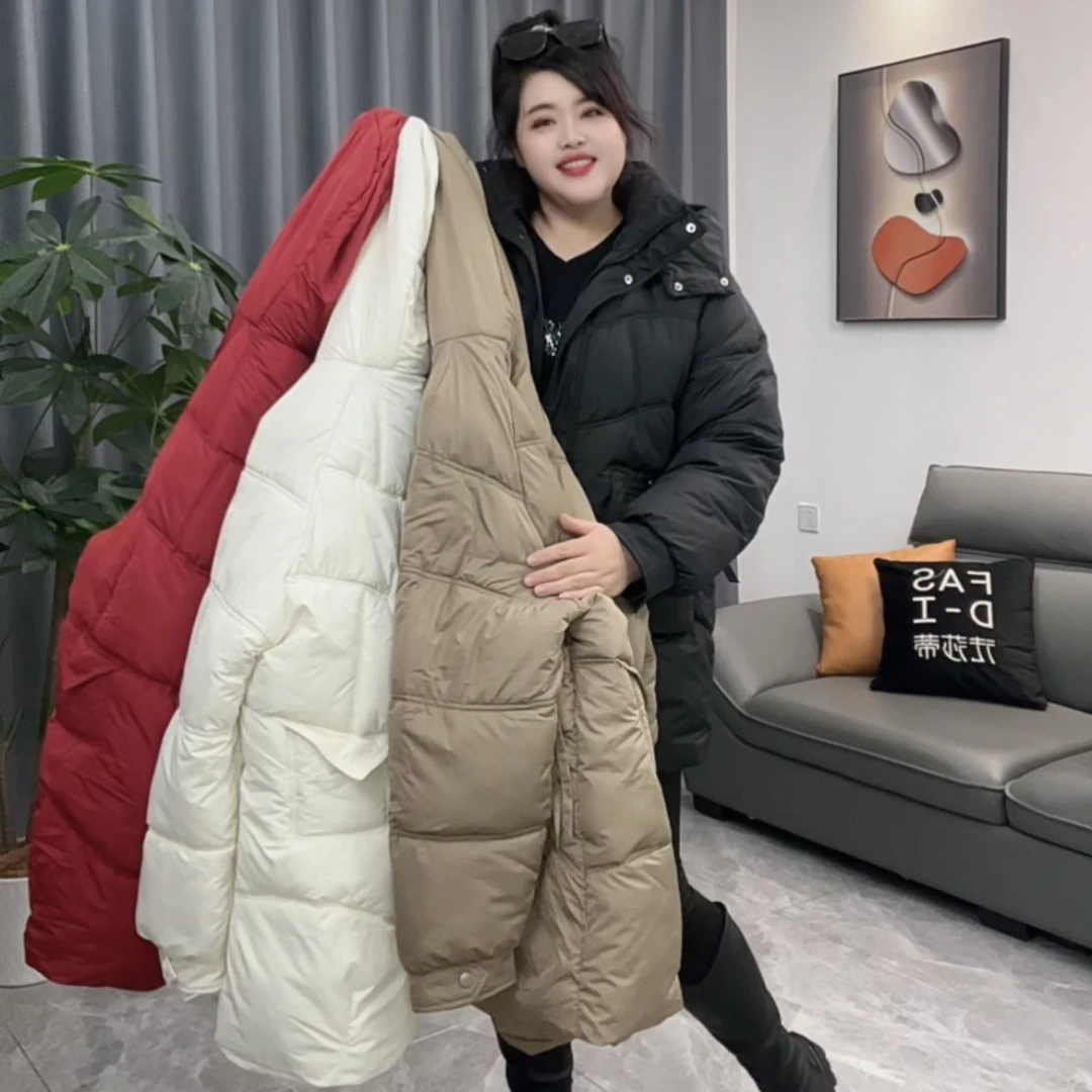 宽松中长款加厚连帽外套韩版口袋贴标百搭减龄大码棉服女秋冬爆款