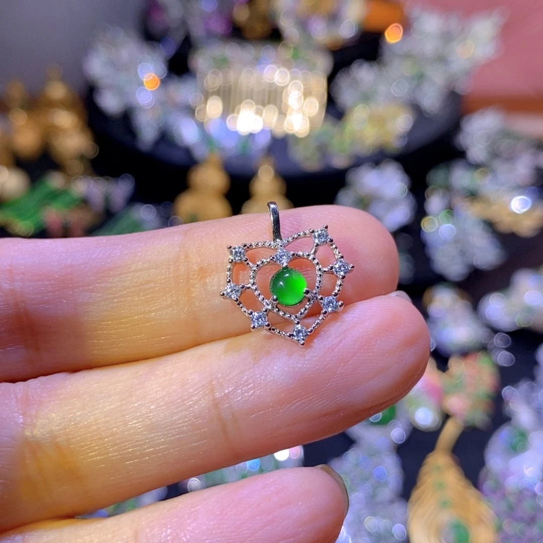 翡翠银S925镶嵌项圈天然翡翠