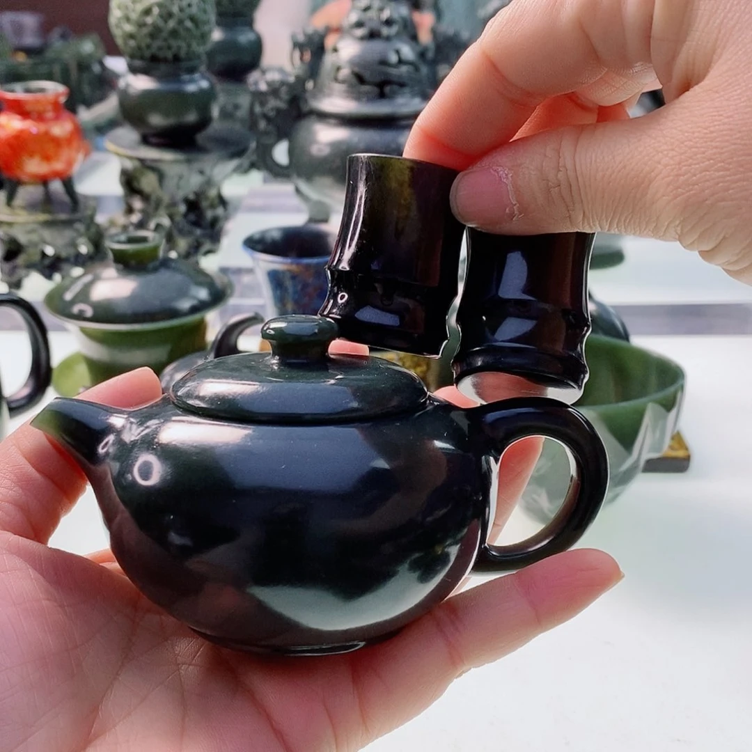 和田玉（青玉）未镶嵌摆件三*主微瑕裂