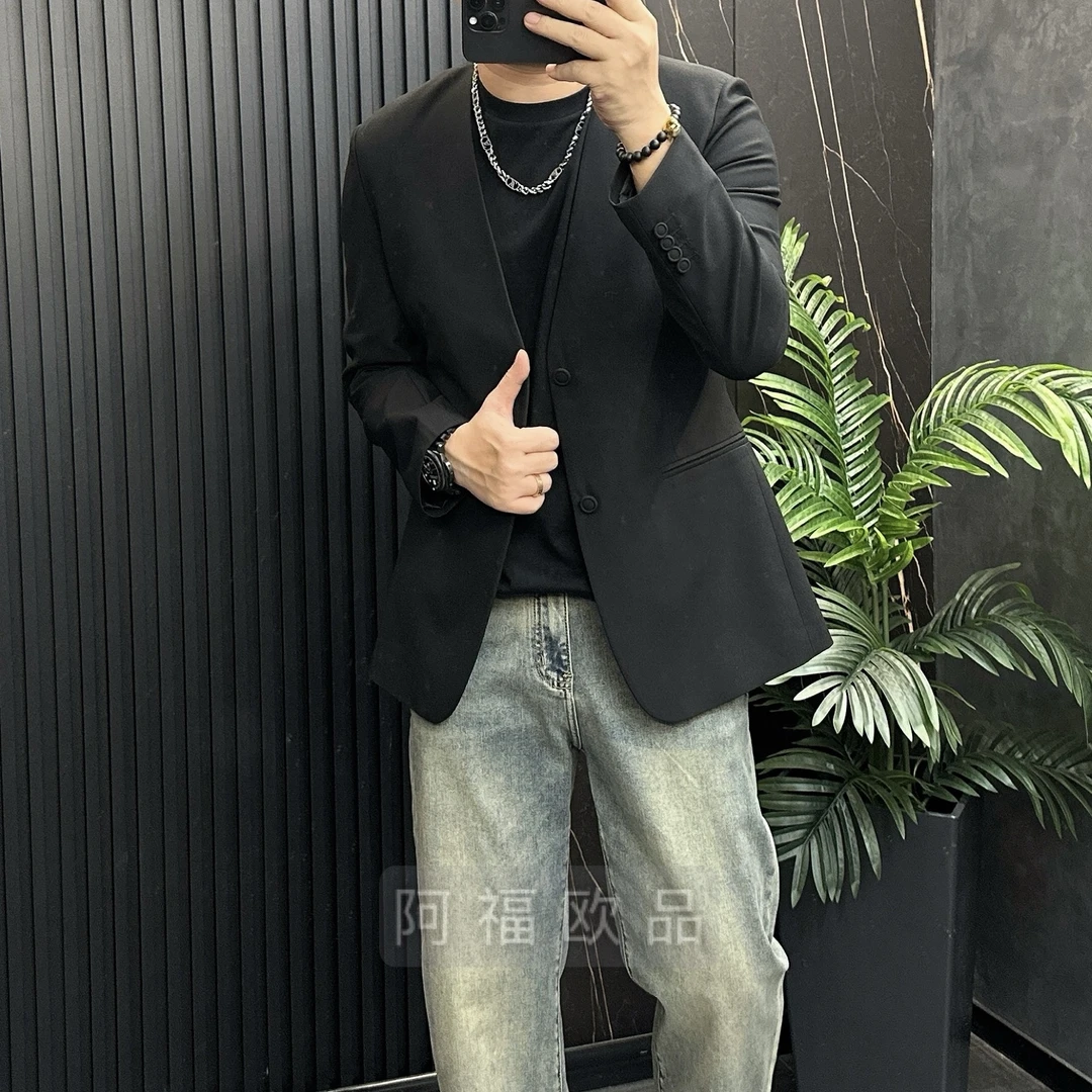 【阿福欧品】男士轻奢秀场款无领西服外套
