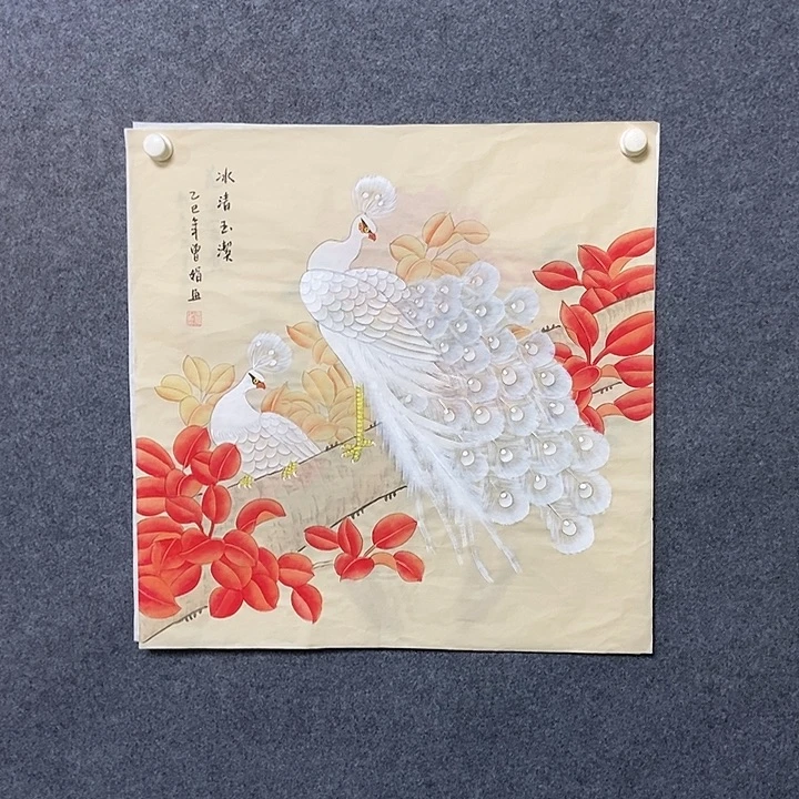 国画四尺斗方工笔花鸟一幅