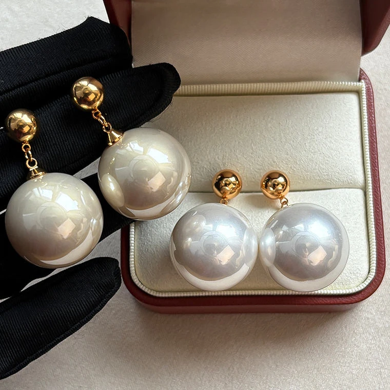 铜合金仿珍珠耳饰 (十六专属)纯银针超ins大珍珠耳环法式夸张轻奢