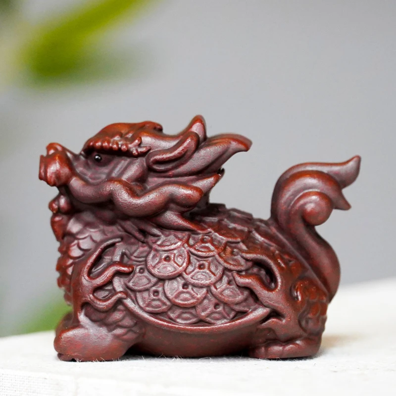 宜兴紫砂茶宠龙龟雕塑金钱龟可养创意禅意茶玩茶具配件雕刻招财