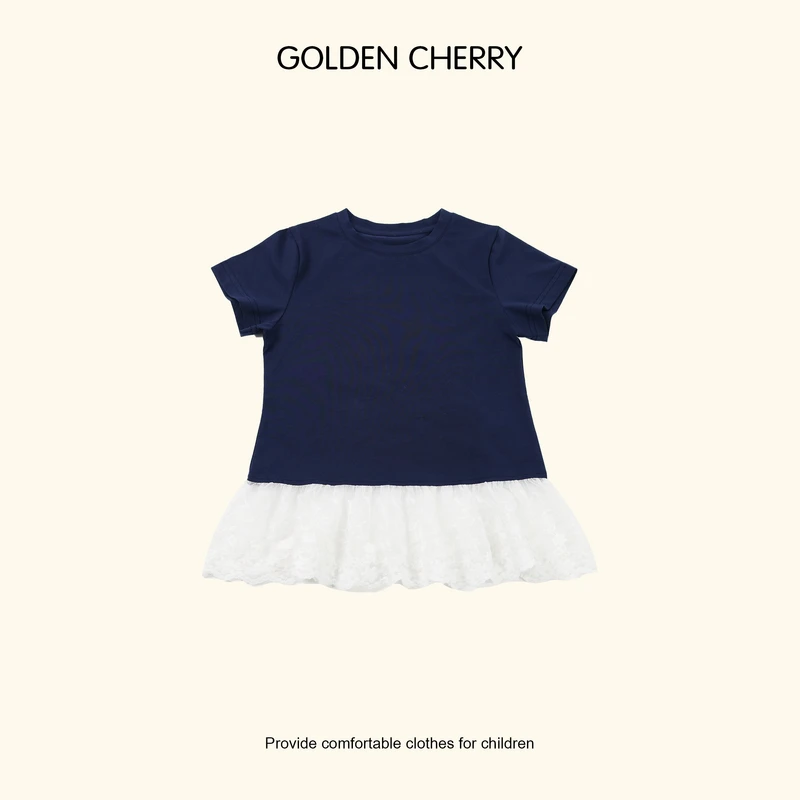 【Golden cherry】儿童纯色纱纱裙边T恤裙JYT2029