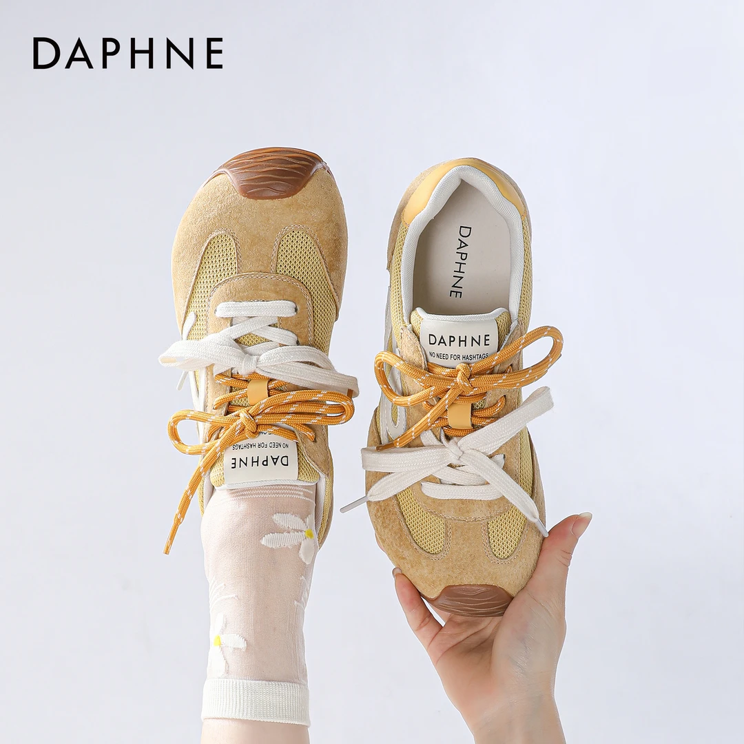 达芙妮网面休闲鞋2025夏季新款时尚百搭小众双鞋带透气网面德训鞋