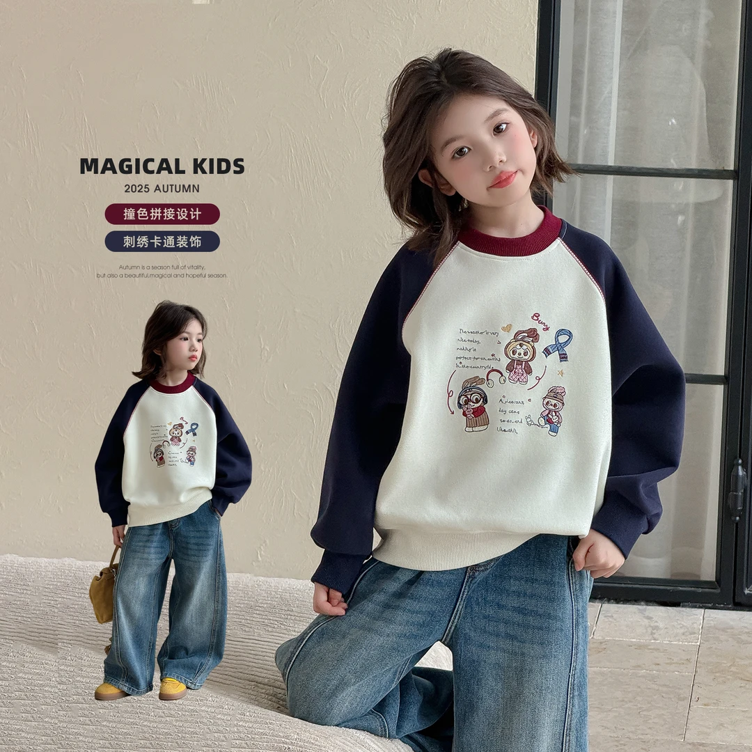 女童2025秋季新款儿童卡通印花长袖卫衣中小童洋气上衣Q13948