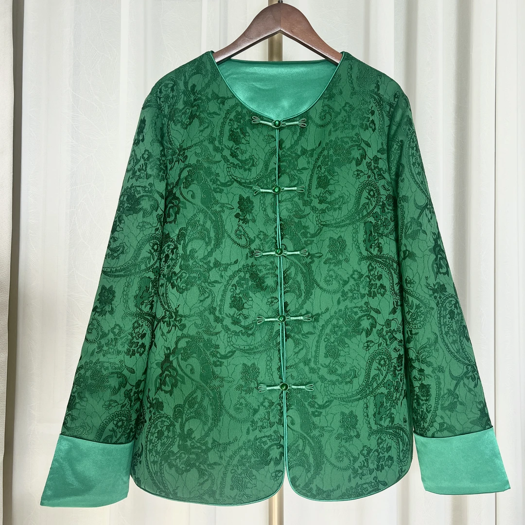 新款高定云锦缎浮雕国风新中式加棉棉服外套上衣