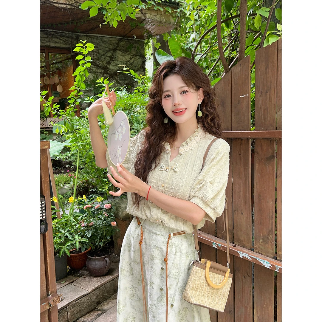 温舒敏【常青藤】港风复古纯色夏季衬衫宽松百搭上衣ME0706502