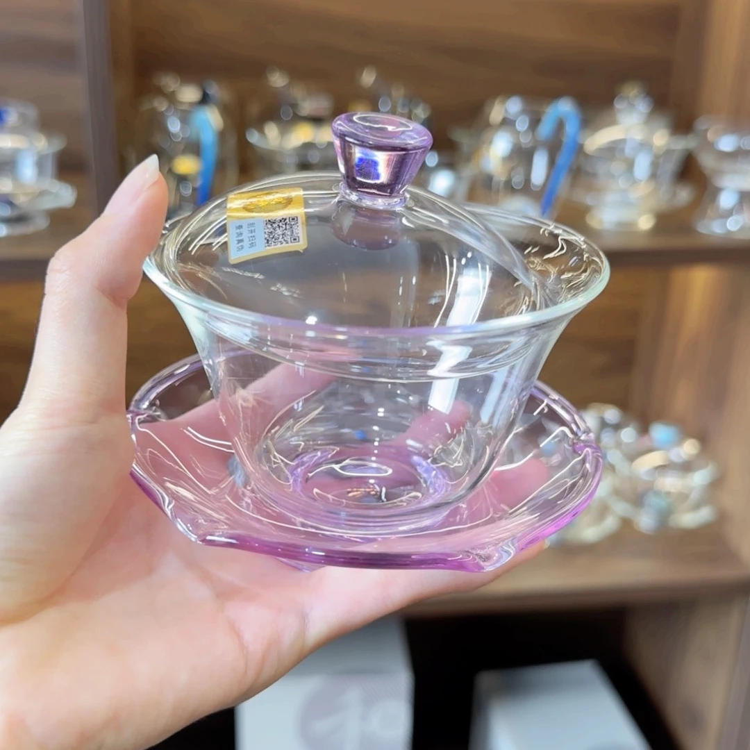 禾器荷叶盖碗浅紫色。。。