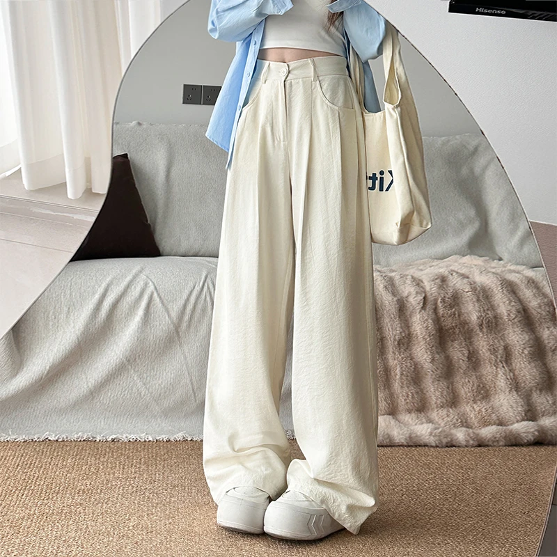 51057【马琦尧专属】萝卜大叔夏季垂感显瘦白色休闲百搭奶皮褶皱裤