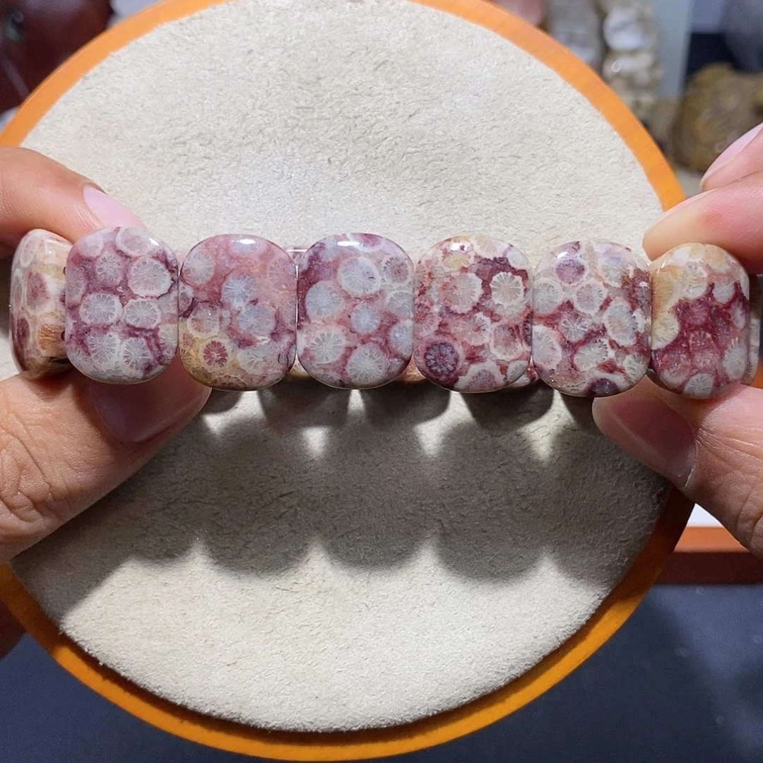 硅化珊瑚（珊瑚玉）手串未镶嵌紫色满花85