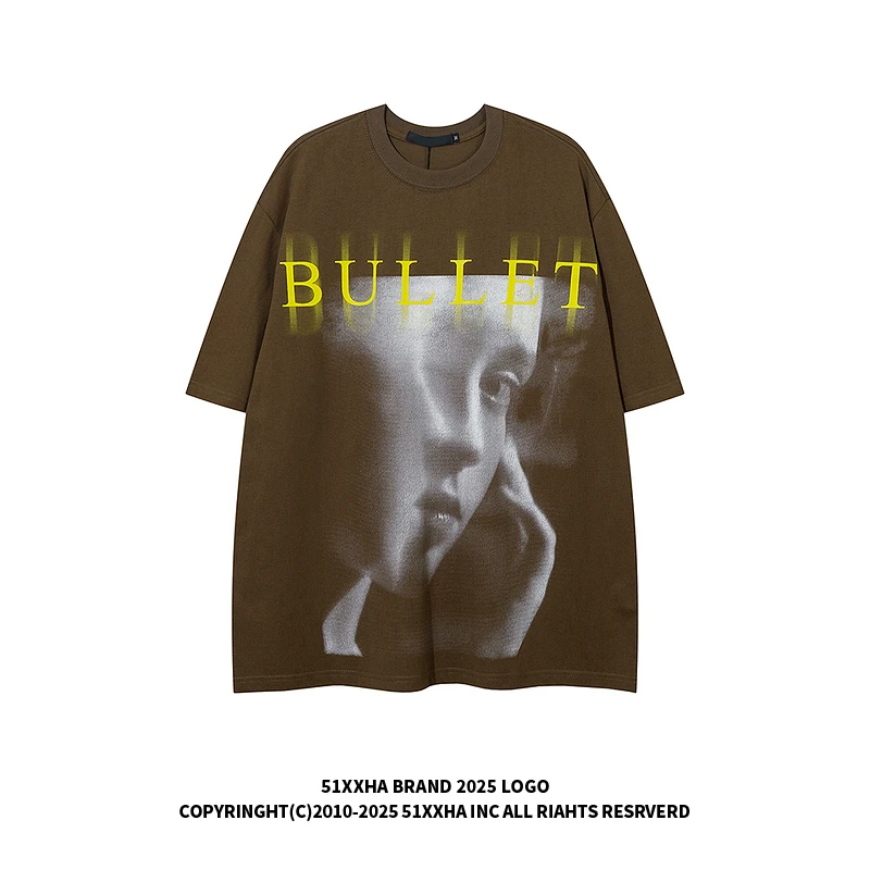 51嘻哈潮牌人物印花美式复古短袖男女vintageT恤宽松休闲情侣上衣