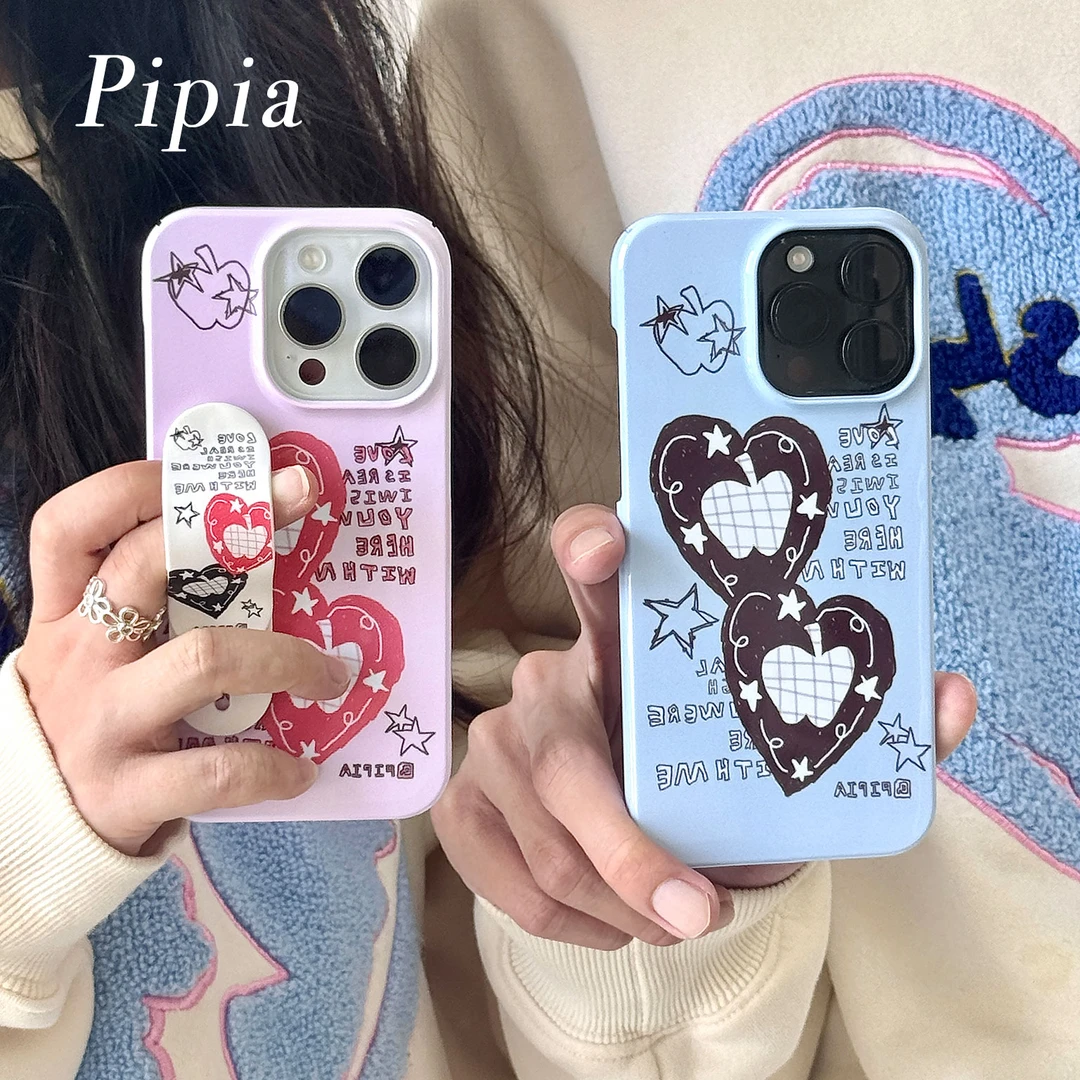 原创菲林情侣手机壳适用苹果带创口贴支架高级感创意爱心ins风