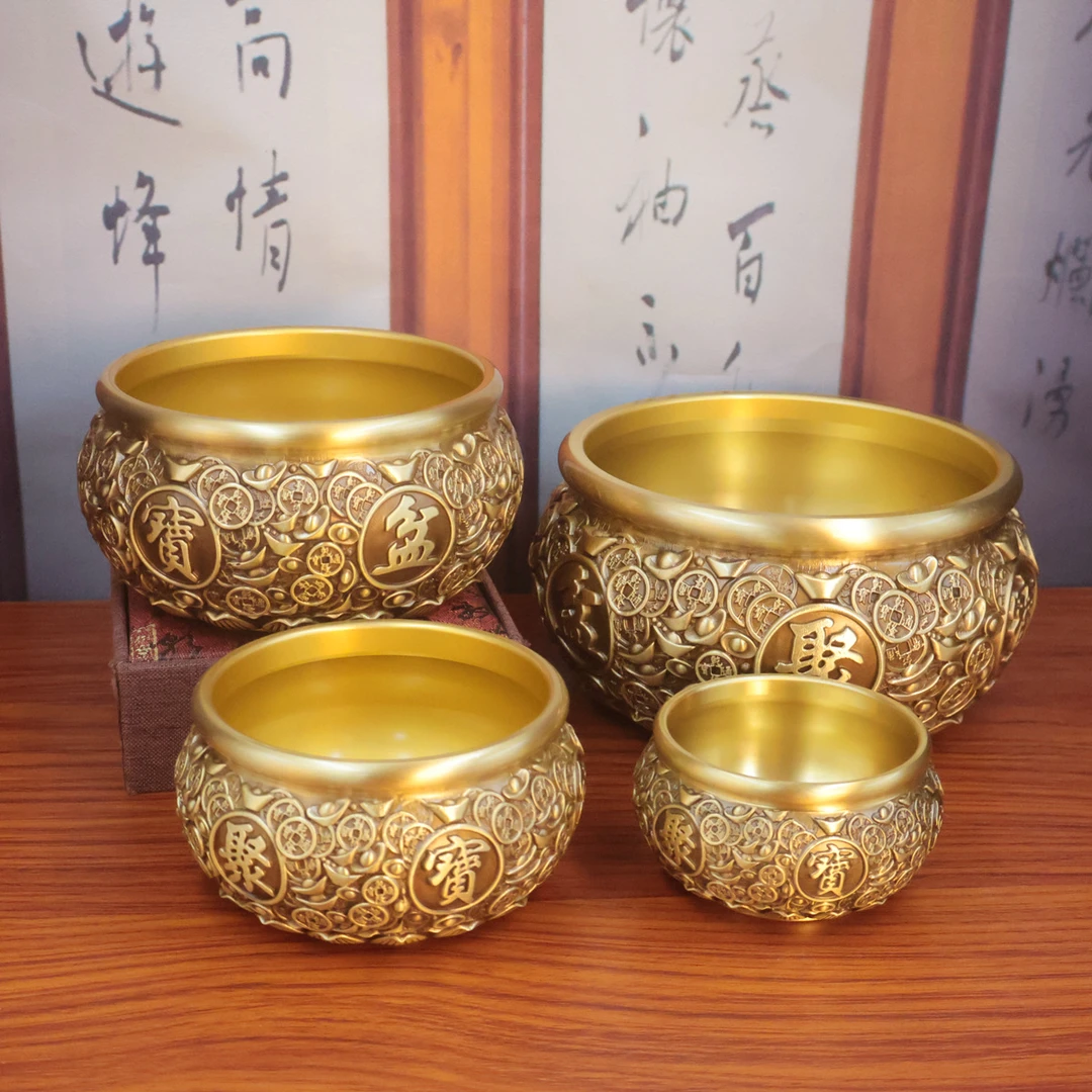 黄铜钱币聚宝盆工艺摆件