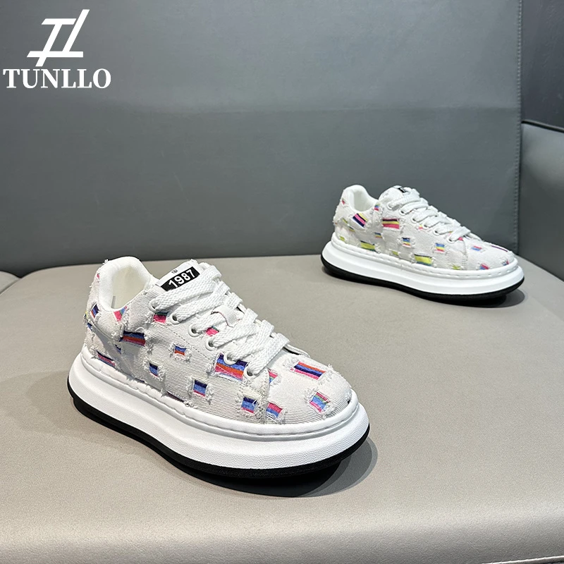 Tunllo男鞋2025春夏新款帆布透气休闲运动男鞋软底增高老爹鞋男鞋