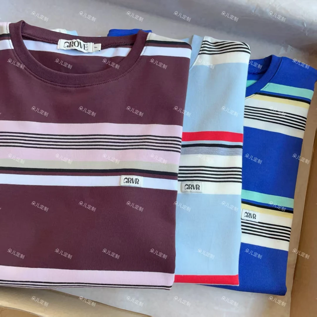 朵儿定制 【格调】夏季简约纯棉圆领条纹上衣短袖T恤 IW32