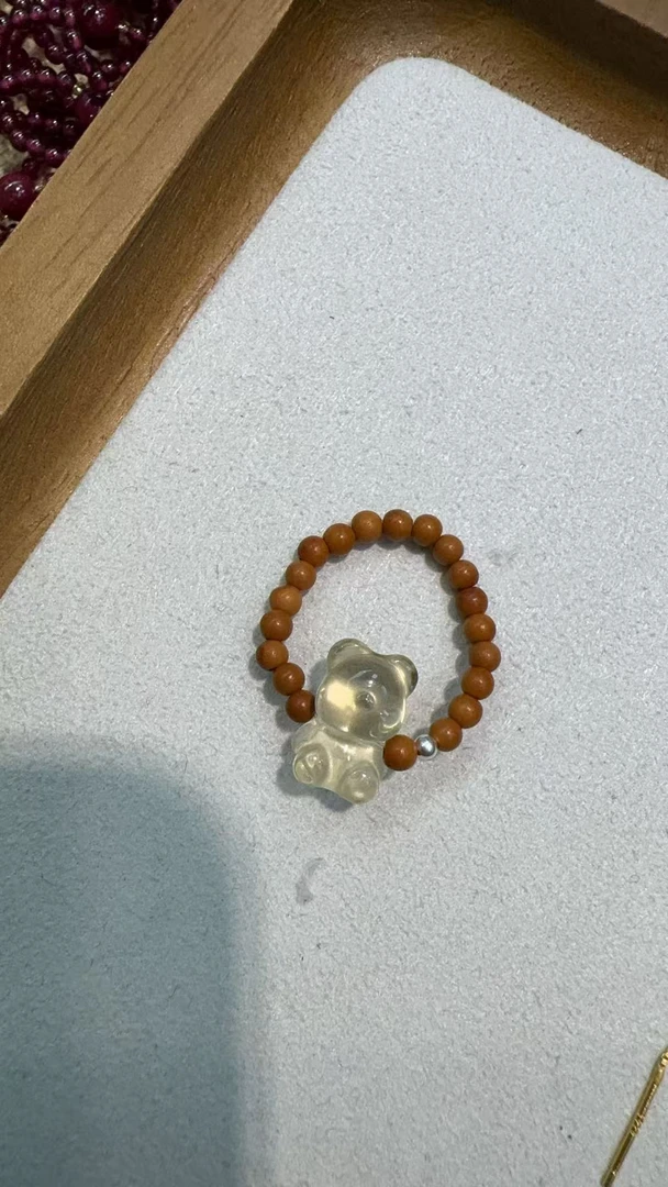橄榄核柠檬晶小熊戒指