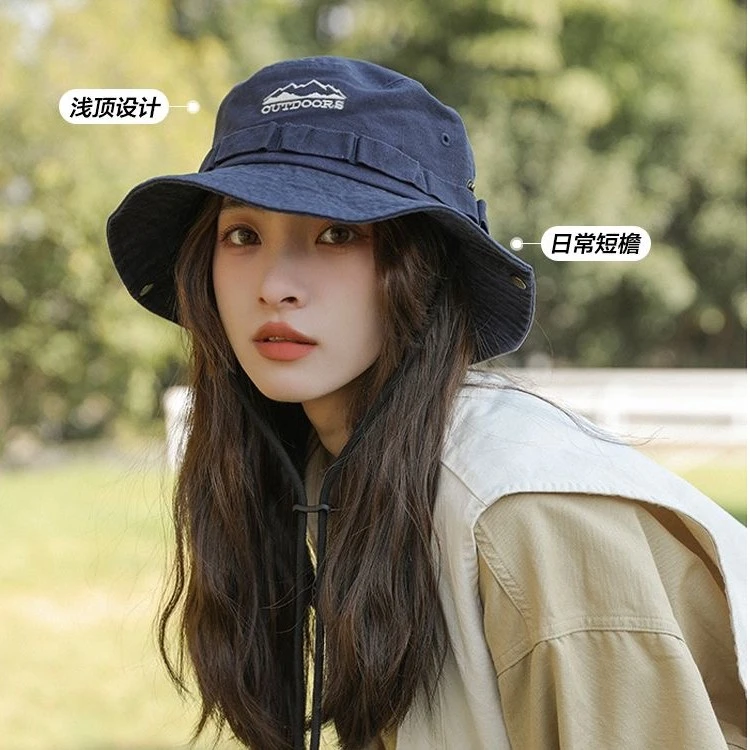 登山帽小头围帽子男女户外露营爬山遮阳渔夫帽夏季休闲短檐防晒帽