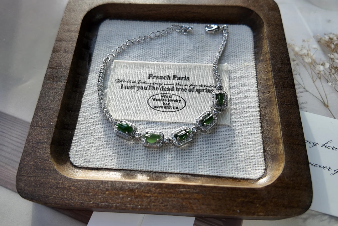 天然A货翡翠S925银豪华镶嵌银手链轻奢时尚绿色精美气质百搭女士