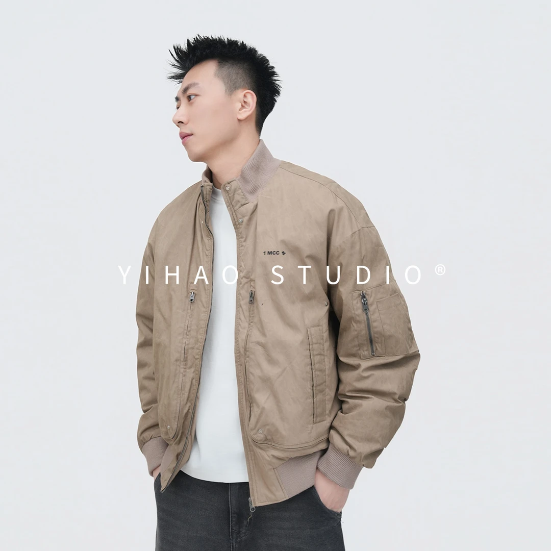 YIHAO STUDIO冬季新品加厚短款保暖羽绒服立领休闲飞行员外套